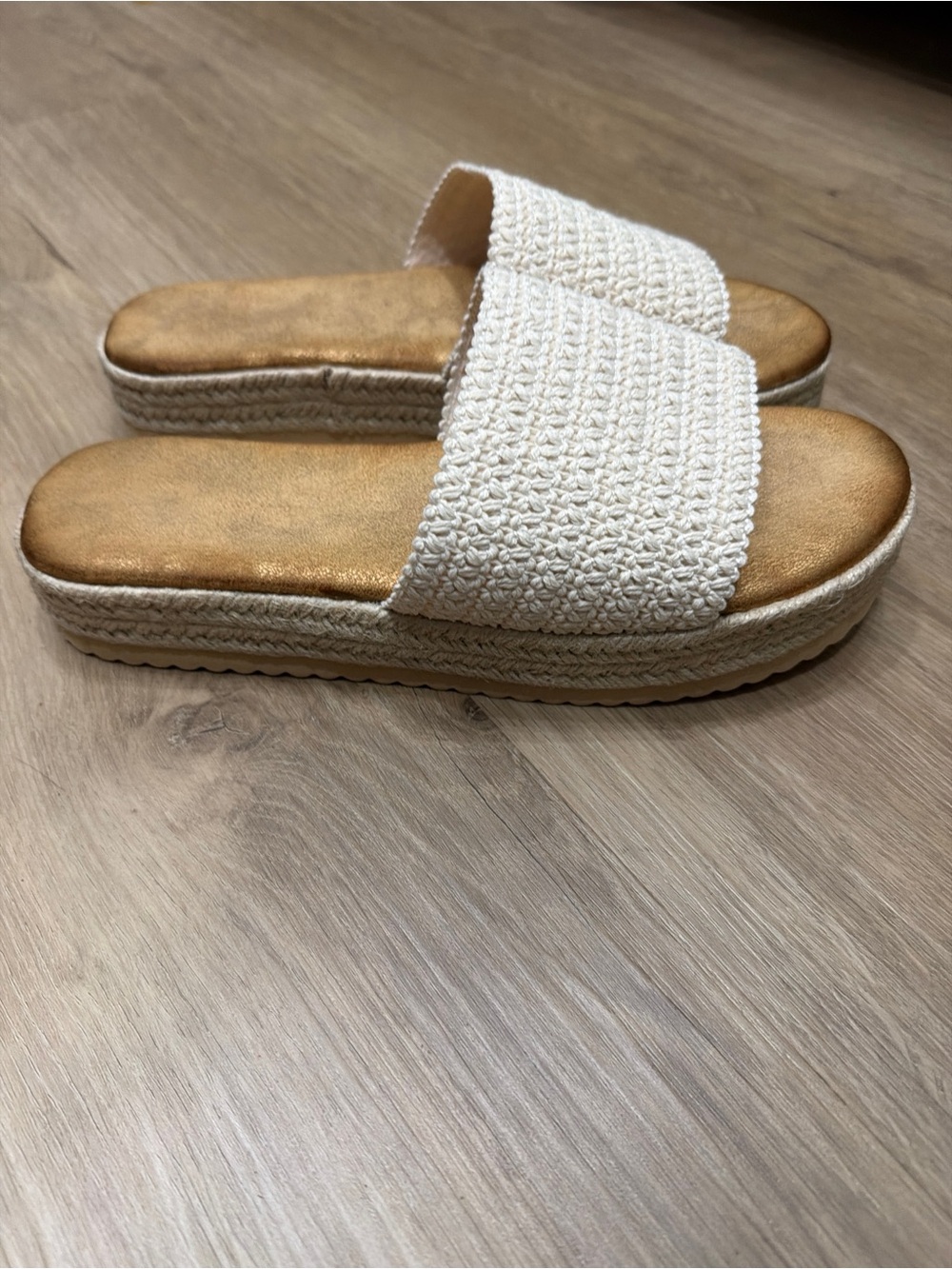 Cream Crochet Woven Espadrille Platform Slide Sandals Sz 9